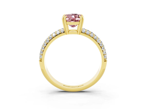 Yellow gold Oval Cut Cut Diamond Milgrain Marquise Band with Prong Setting