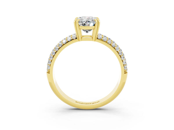 Yellow gold Oval Cut Moissanite Vintage Milgrain Ring with Round  Stations