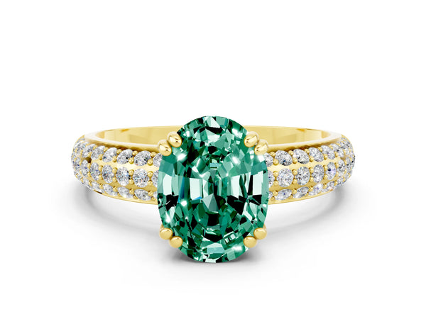 Yellow gold Oval Cut Green Sapphire Vintage Milgrain Ring with Round  Stations