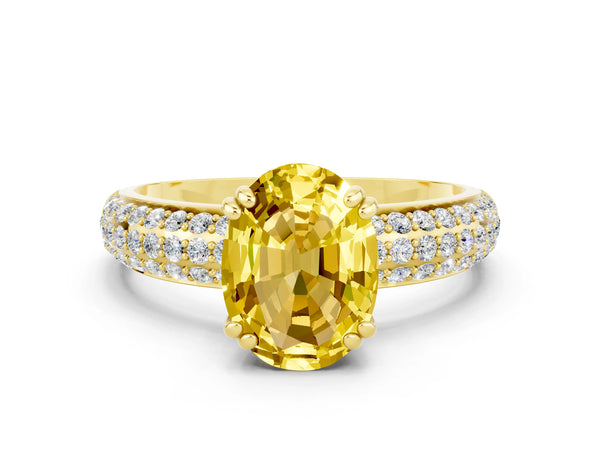 Yellow gold Oval Cut Yellow Sapphire Vintage Milgrain Ring with Round  Stations