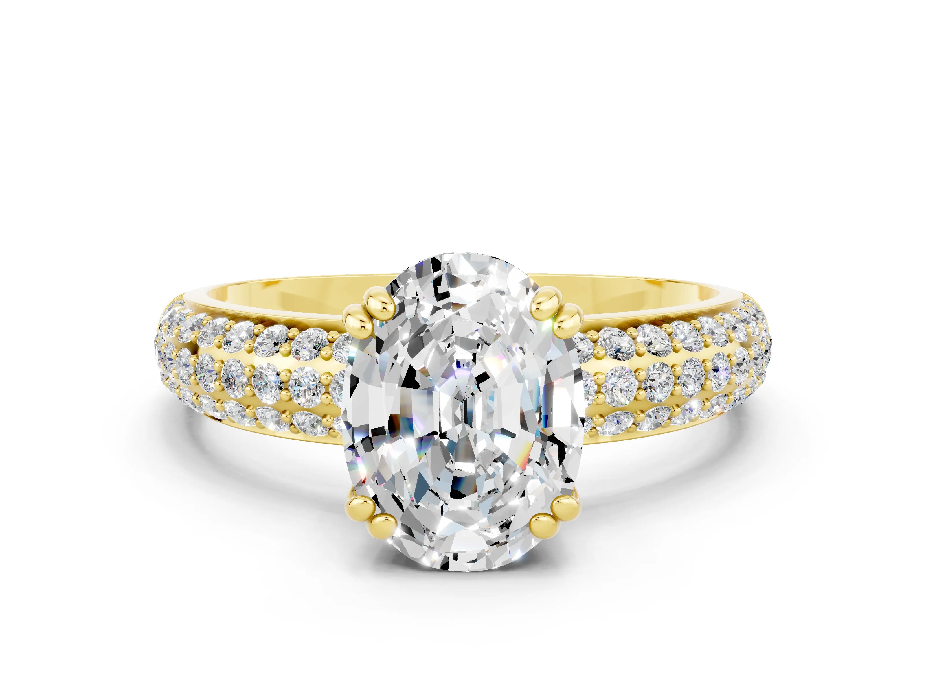 Yellow gold Oval Cut Cut Diamond Milgrain Marquise Band with Prong Setting