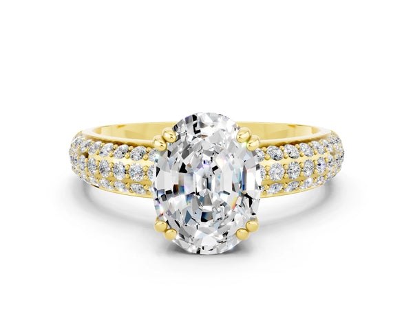 Yellow gold Oval Cut Moissanite Vintage Milgrain Ring with Round  Stations
