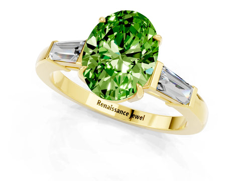 Yellow gold Oval Cut Cut Diamond Ring with Tapered Baguette Side Stones in Four-Prong Setting_1