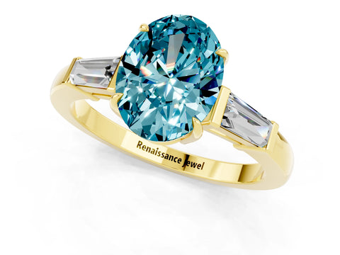 Yellow gold Oval Cut Cut Diamond Ring with Tapered Baguette Side Stones in Four-Prong Setting_1