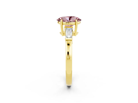 Yellow gold Oval Cut Cut Diamond Ring with Tapered Baguette Side Stones in Four-Prong Setting_2