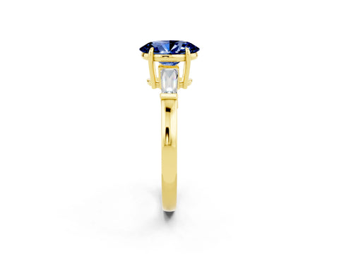 Yellow gold Oval Cut Cut Diamond Ring with Tapered Baguette Side Stones in Four-Prong Setting_2