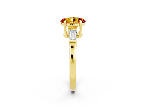 Yellow gold Oval Cut Cut Diamond Ring with Tapered Baguette Side Stones in Four-Prong Setting_2