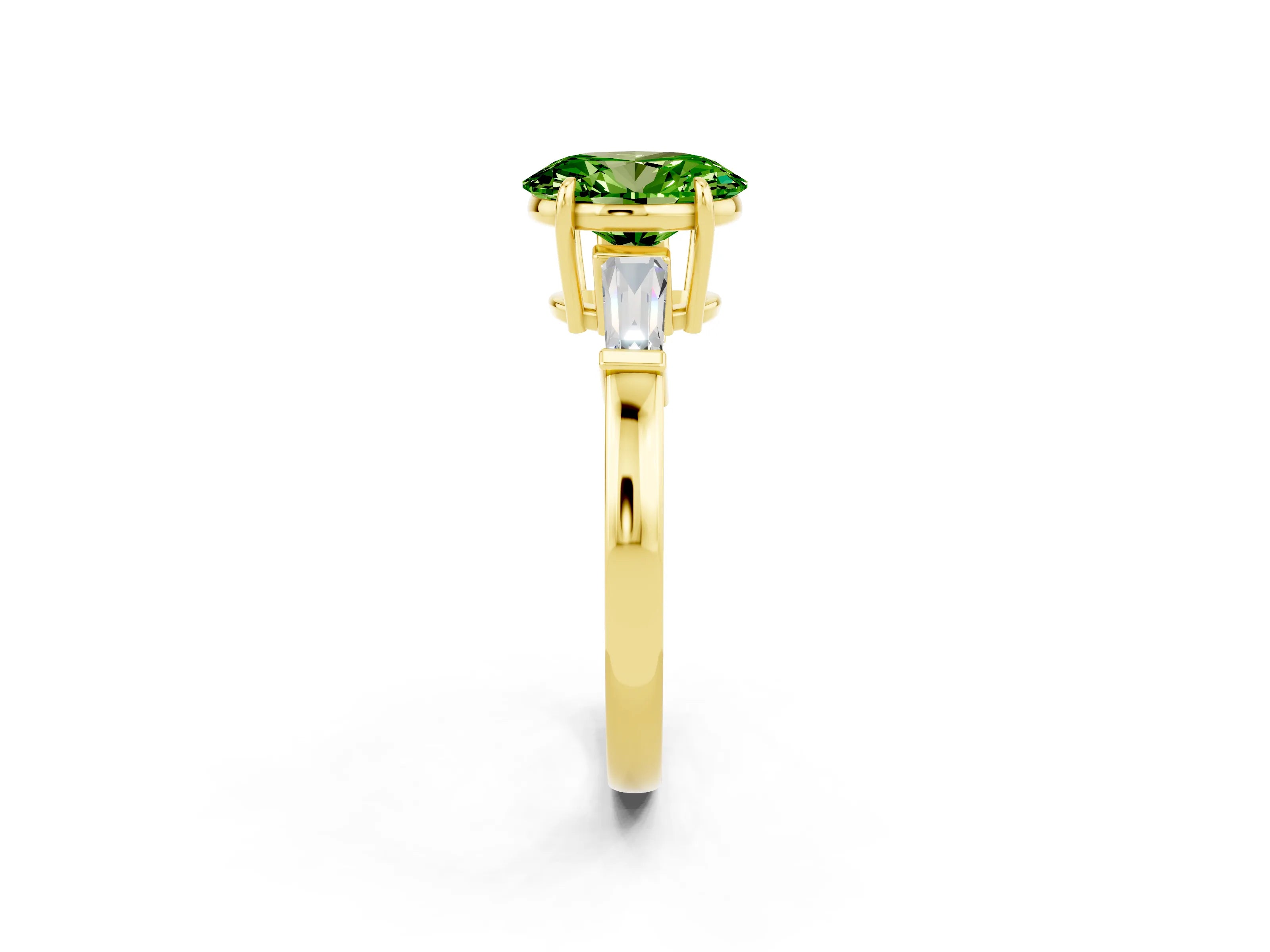 Yellow gold Oval Cut Cut Diamond Ring with Tapered Baguette Side Stones in Four-Prong Setting_2