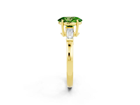 Yellow gold Oval Cut Cut Diamond Ring with Tapered Baguette Side Stones in Four-Prong Setting_2