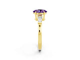 Yellow gold Oval Cut Cut Diamond Ring with Tapered Baguette Side Stones in Four-Prong Setting_2