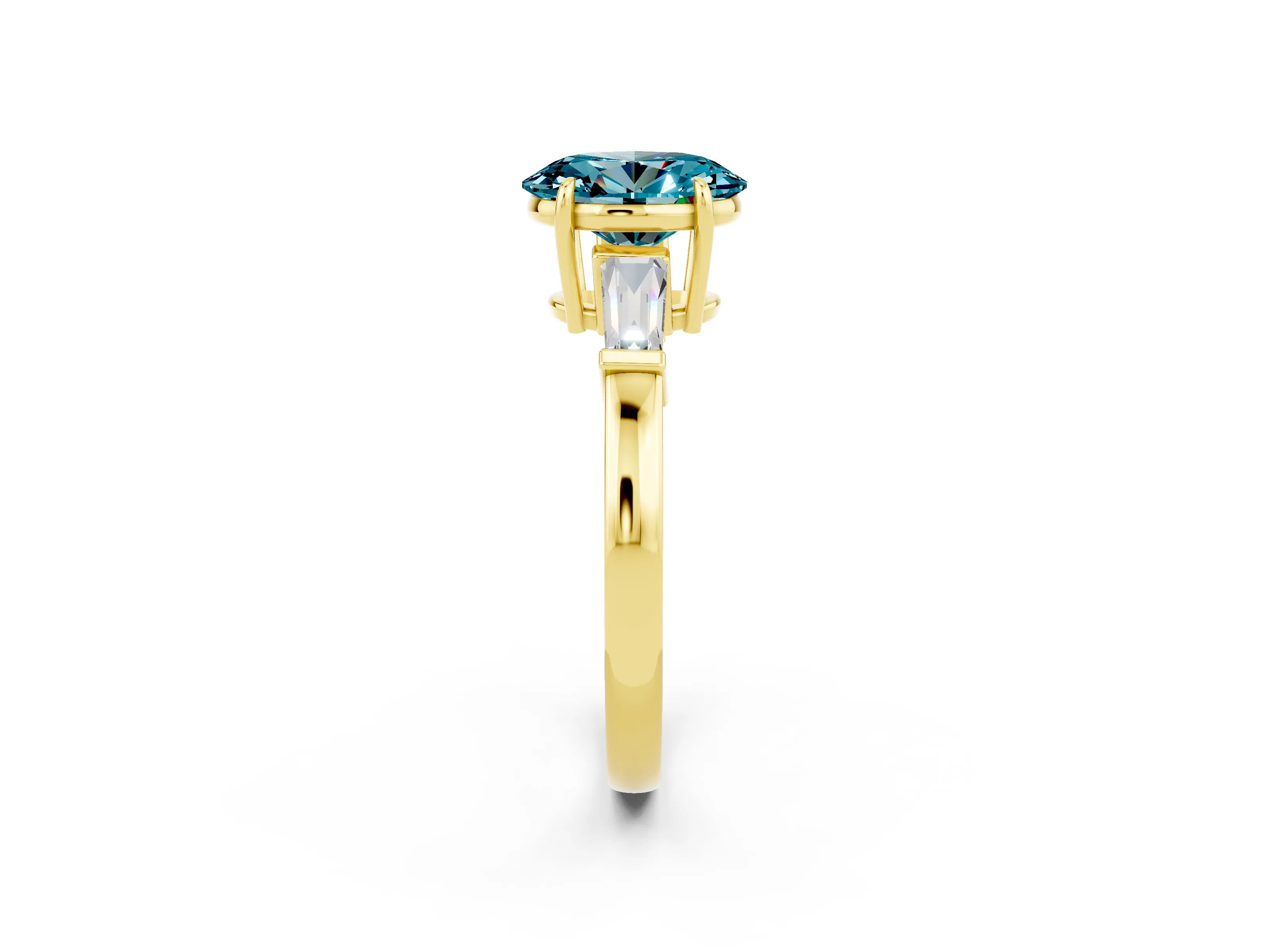Yellow gold Oval Cut Cut Diamond Ring with Tapered Baguette Side Stones in Four-Prong Setting_2