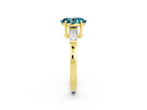 Yellow gold Oval Cut Cut Diamond Ring with Tapered Baguette Side Stones in Four-Prong Setting_2