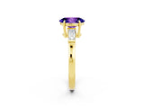 Yellow gold Oval Cut Cut Diamond Ring with Tapered Baguette Side Stones in Four-Prong Setting_2