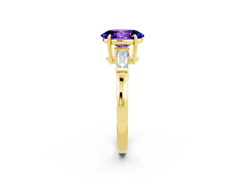 Yellow gold Oval Cut Cut Diamond Ring with Tapered Baguette Side Stones in Four-Prong Setting_2