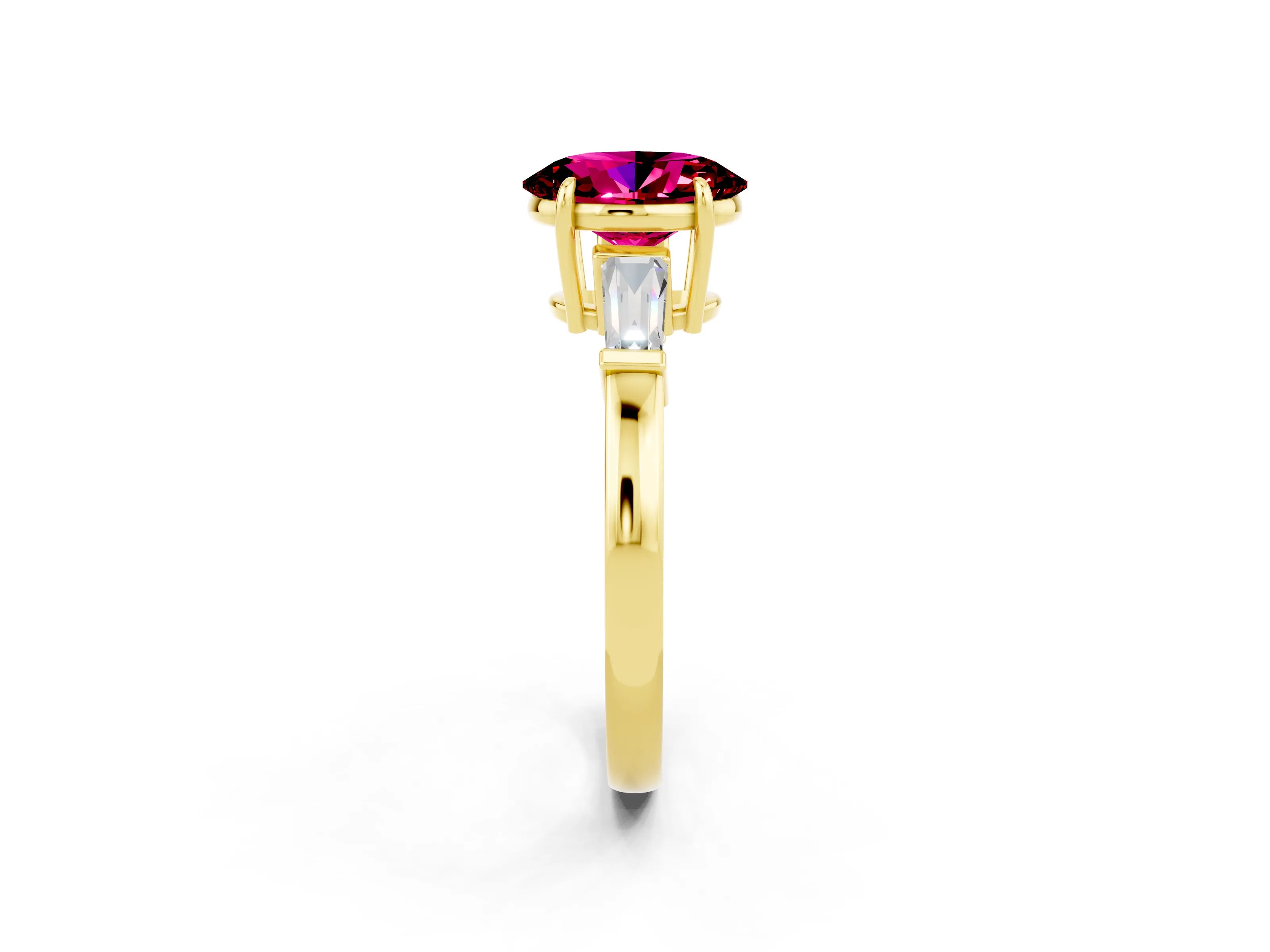 Yellow gold Oval Cut Cut Diamond Ring with Tapered Baguette Side Stones in Four-Prong Setting_2