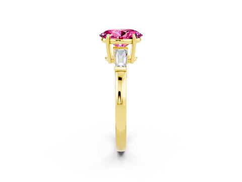 Yellow gold Oval Cut Cut Diamond Ring with Tapered Baguette Side Stones in Four-Prong Setting_2