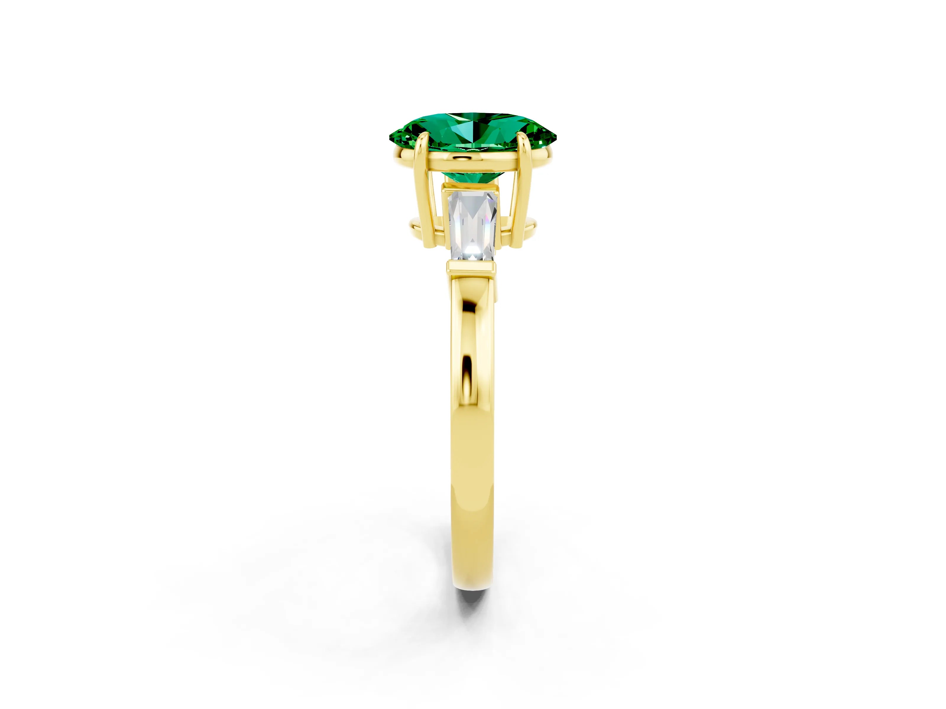 Yellow gold Oval Cut Cut Diamond Ring with Tapered Baguette Side Stones in Four-Prong Setting_2