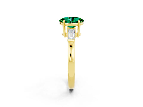 Yellow gold Oval Cut Cut Diamond Ring with Tapered Baguette Side Stones in Four-Prong Setting_2