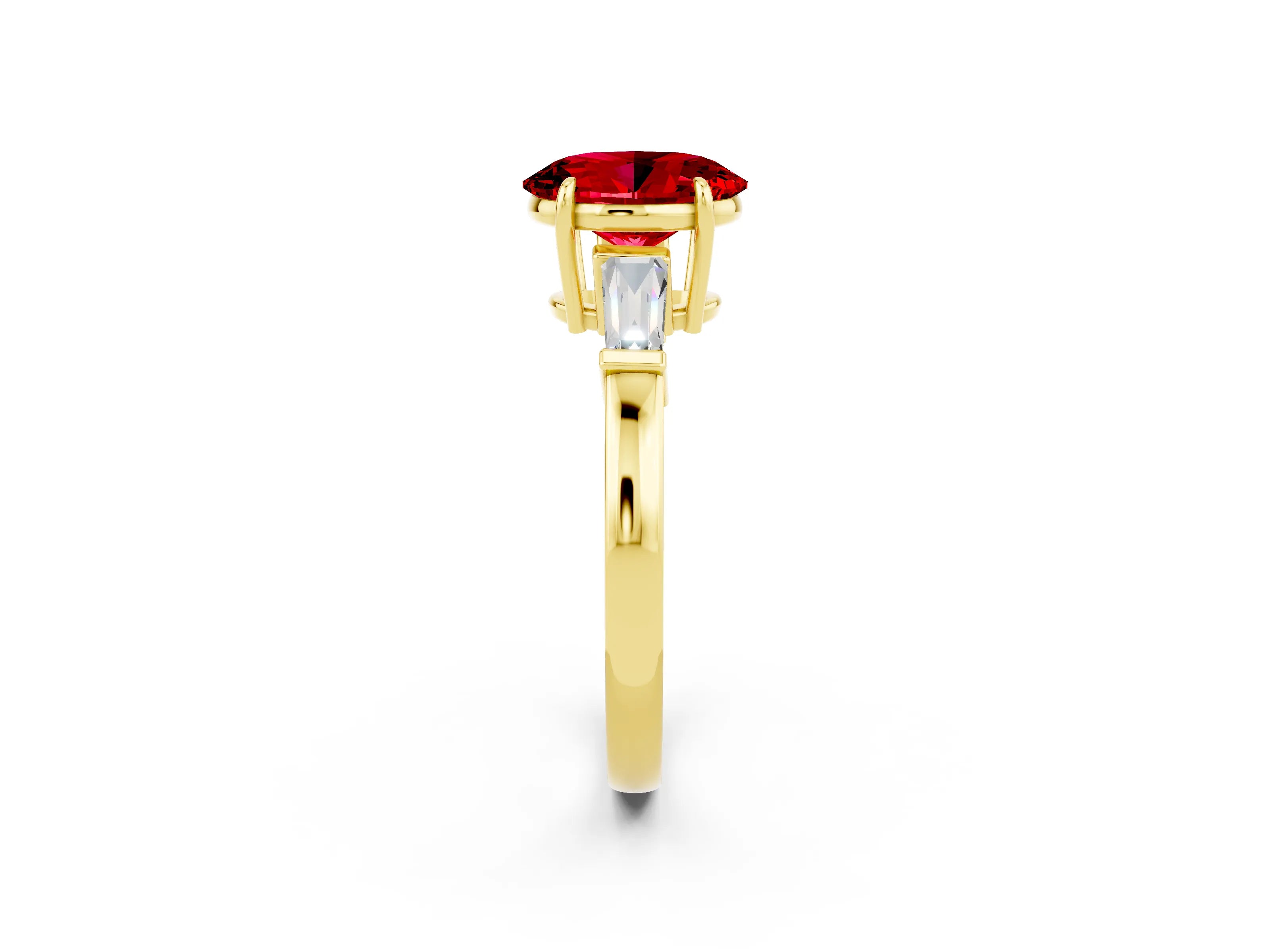 Yellow gold Oval Cut Cut Diamond Ring with Tapered Baguette Side Stones in Four-Prong Setting_2
