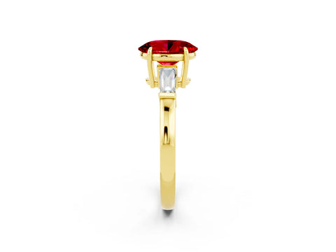 Yellow gold Oval Cut Cut Diamond Ring with Tapered Baguette Side Stones in Four-Prong Setting_2