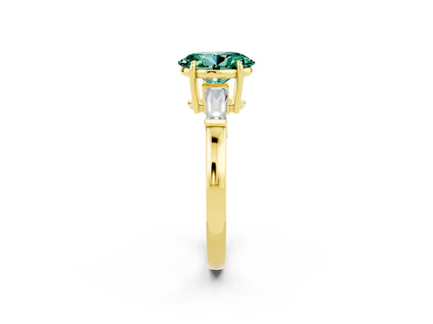 Yellow gold Oval Cut Cut Diamond Ring with Tapered Baguette Side Stones in Four-Prong Setting_2