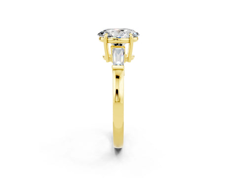 Yellow gold Oval Cut Cut Diamond Ring with Tapered Baguette Side Stones in Four-Prong Setting_2
