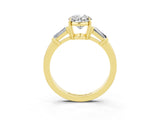 Yellow gold Oval Cut Cut Diamond Ring with Tapered Baguette Side Stones in Four-Prong Setting_3