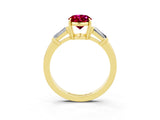 Yellow gold Oval Cut Cut Diamond Ring with Tapered Baguette Side Stones in Four-Prong Setting_3
