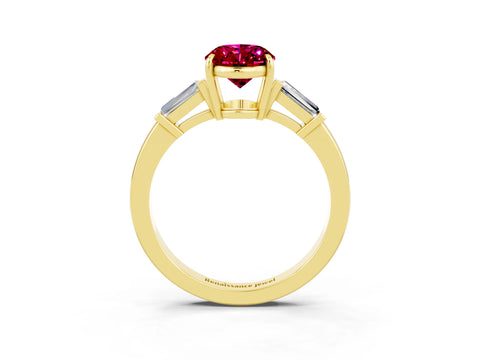 Yellow gold Oval Cut Cut Diamond Ring with Tapered Baguette Side Stones in Four-Prong Setting_3