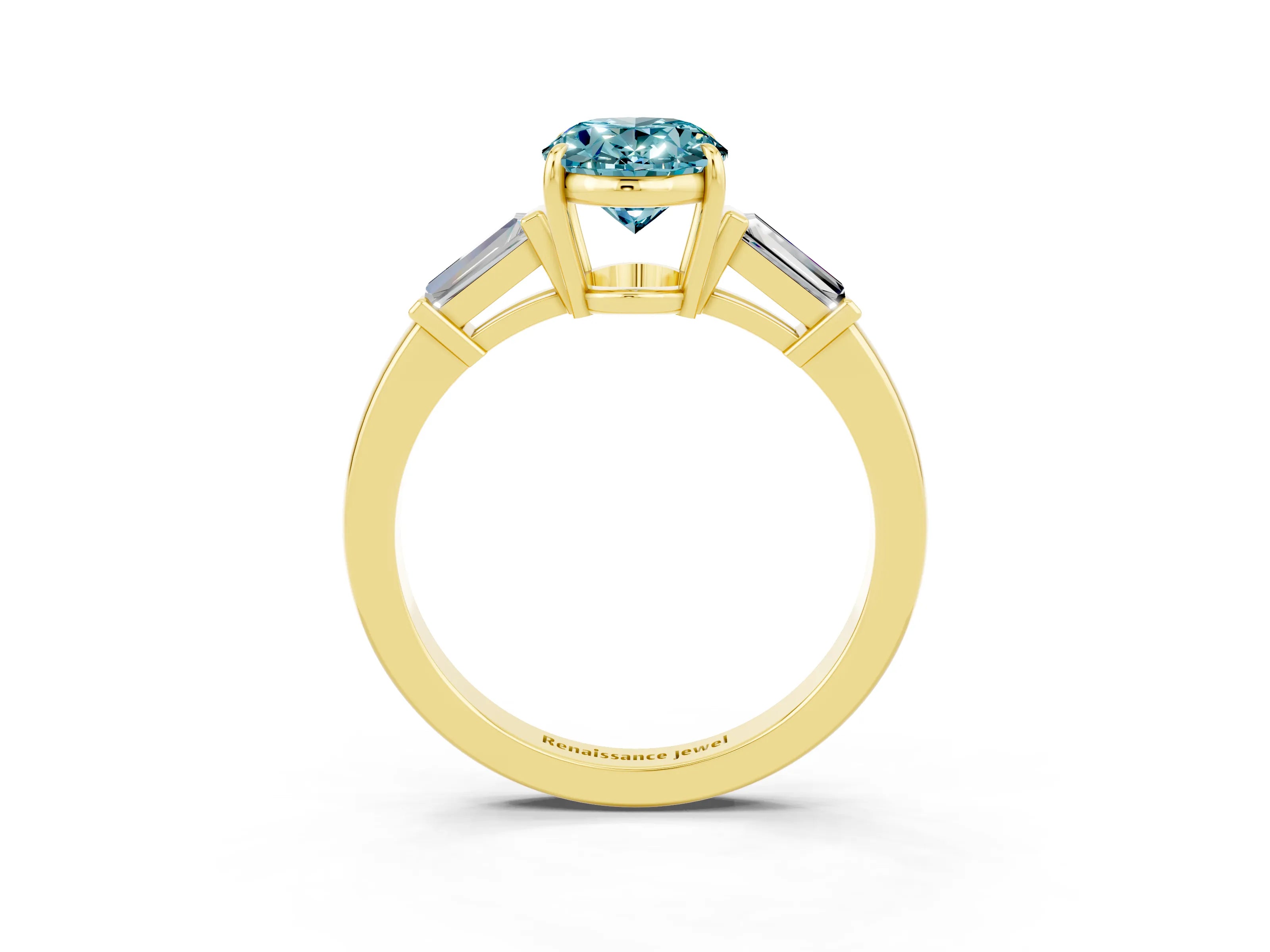 Yellow gold Oval Cut Cut Diamond Ring with Tapered Baguette Side Stones in Four-Prong Setting_3
