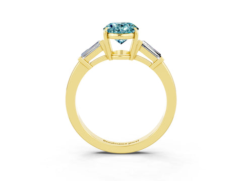 Yellow gold Oval Cut Cut Diamond Ring with Tapered Baguette Side Stones in Four-Prong Setting_3