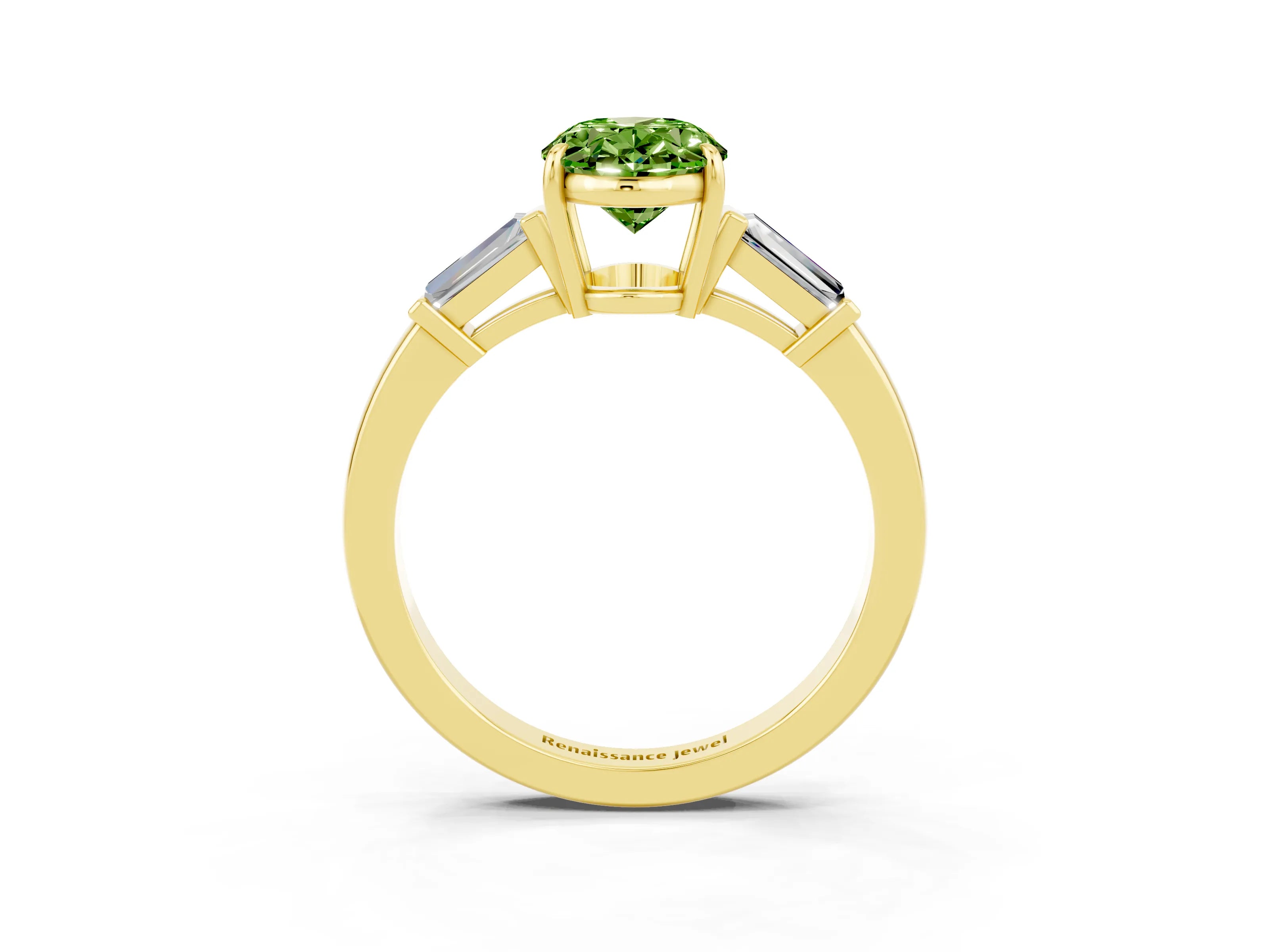 Yellow gold Oval Cut Cut Diamond Ring with Tapered Baguette Side Stones in Four-Prong Setting_3
