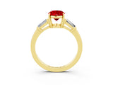 Yellow gold Oval Cut Cut Diamond Ring with Tapered Baguette Side Stones in Four-Prong Setting_3