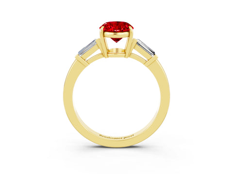 Yellow gold Oval Cut Cut Diamond Ring with Tapered Baguette Side Stones in Four-Prong Setting_3
