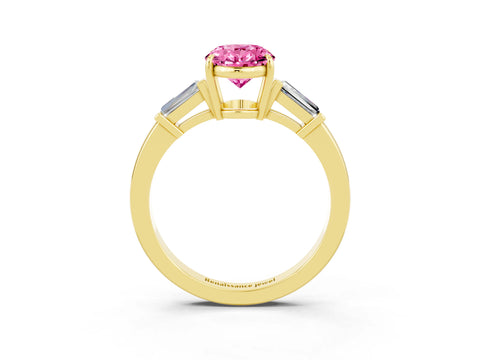 Yellow gold Oval Cut Cut Diamond Ring with Tapered Baguette Side Stones in Four-Prong Setting_3