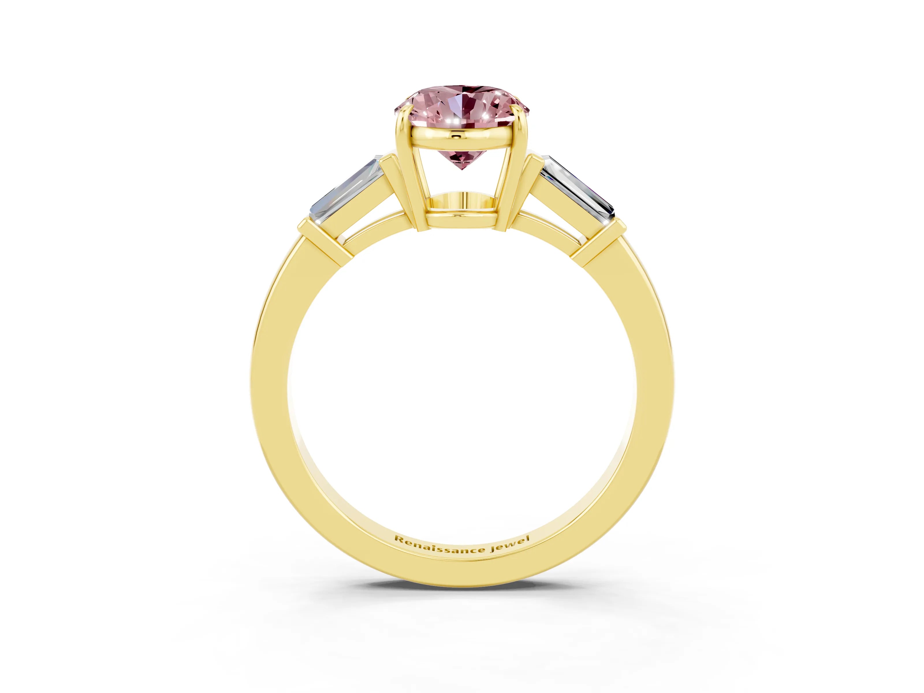 Yellow gold Oval Cut Cut Diamond Ring with Tapered Baguette Side Stones in Four-Prong Setting_3