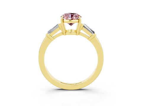Yellow gold Oval Cut Cut Diamond Ring with Tapered Baguette Side Stones in Four-Prong Setting_3