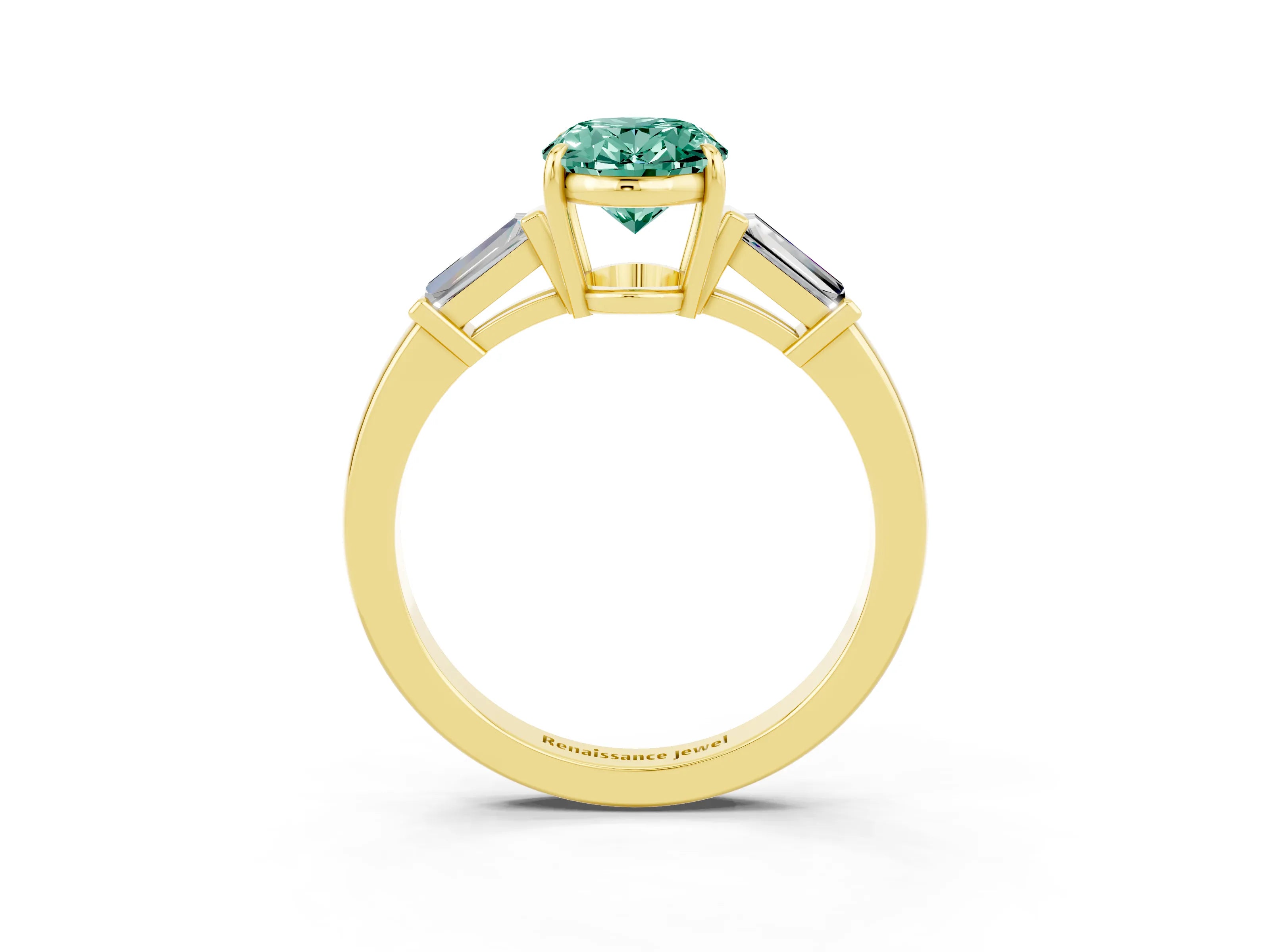 Yellow gold Oval Cut Cut Diamond Ring with Tapered Baguette Side Stones in Four-Prong Setting_3