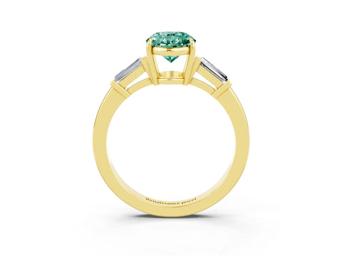 Yellow gold Oval Cut Cut Diamond Ring with Tapered Baguette Side Stones in Four-Prong Setting_3