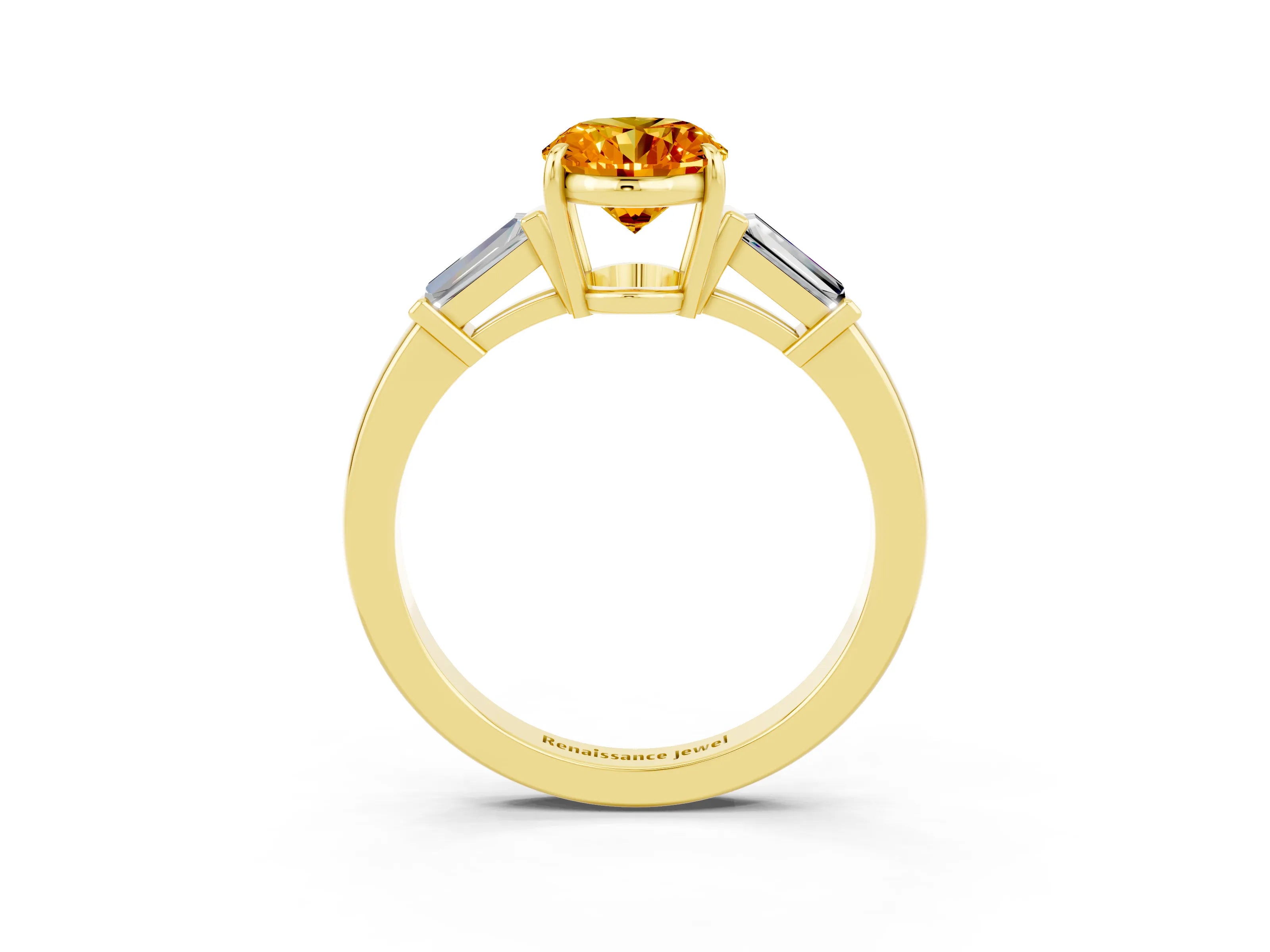 Yellow gold Oval Cut Cut Diamond Ring with Tapered Baguette Side Stones in Four-Prong Setting_3