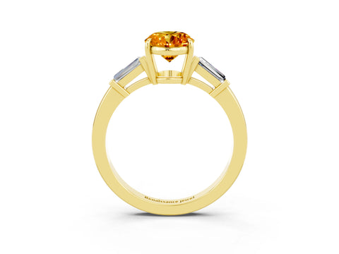 Yellow gold Oval Cut Cut Diamond Ring with Tapered Baguette Side Stones in Four-Prong Setting_3