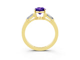 Yellow gold Oval Cut Cut Diamond Ring with Tapered Baguette Side Stones in Four-Prong Setting_3