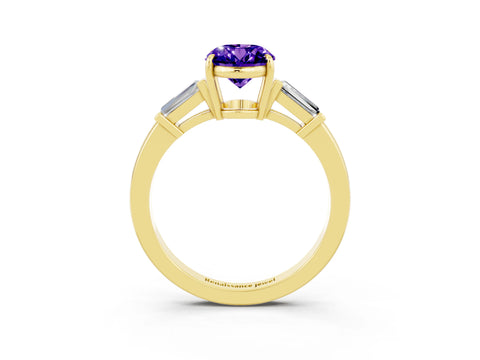 Yellow gold Oval Cut Cut Diamond Ring with Tapered Baguette Side Stones in Four-Prong Setting_3