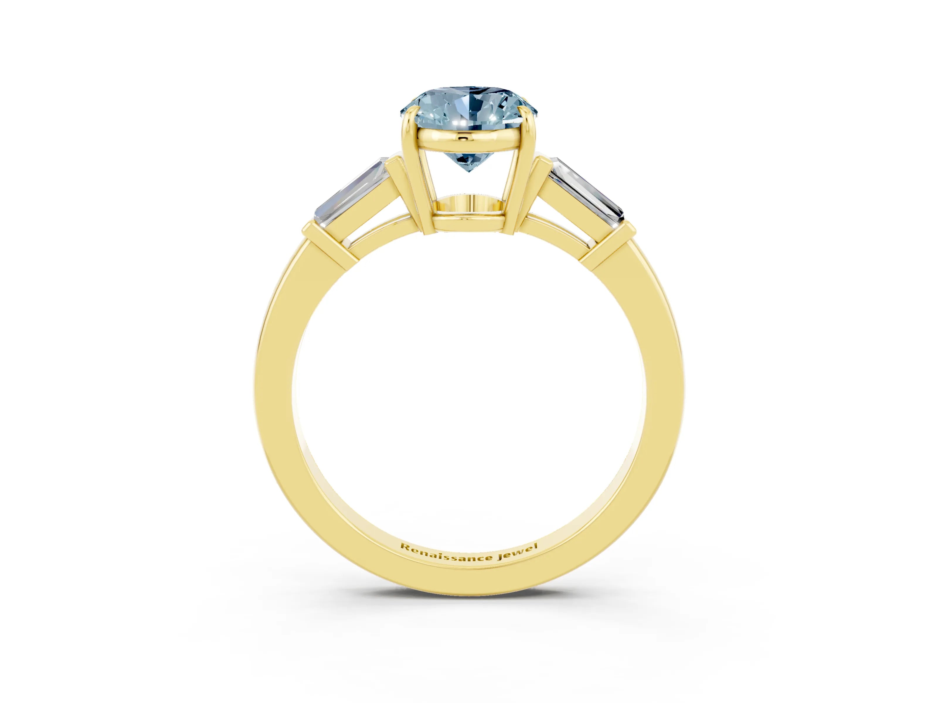 Yellow gold Oval Cut Cut Diamond Ring with Tapered Baguette Side Stones in Four-Prong Setting_3