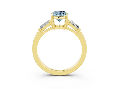 Yellow gold Oval Cut Cut Diamond Ring with Tapered Baguette Side Stones in Four-Prong Setting_3
