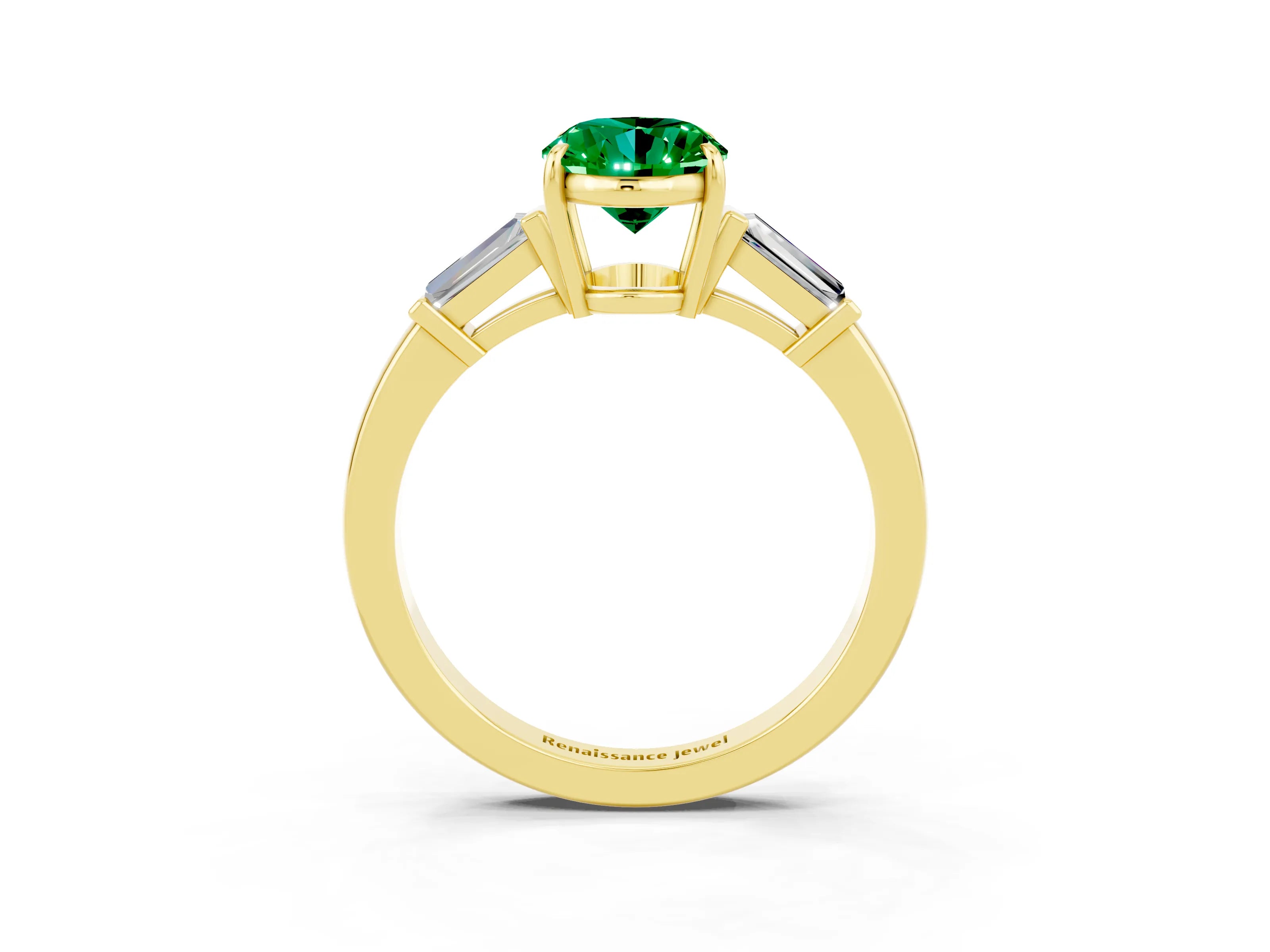 Yellow gold Oval Cut Cut Diamond Ring with Tapered Baguette Side Stones in Four-Prong Setting_3