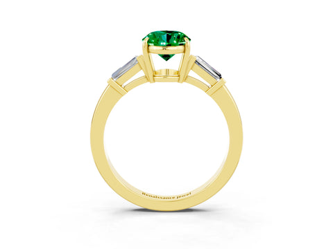 Yellow gold Oval Cut Cut Diamond Ring with Tapered Baguette Side Stones in Four-Prong Setting_3