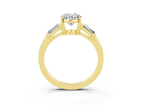 Yellow gold Oval Cut Cut Diamond Ring with Tapered Baguette Side Stones in Four-Prong Setting_3