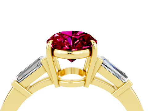 Yellow gold Oval Cut Cut Diamond Ring with Tapered Baguette Side Stones in Four-Prong Setting_4
