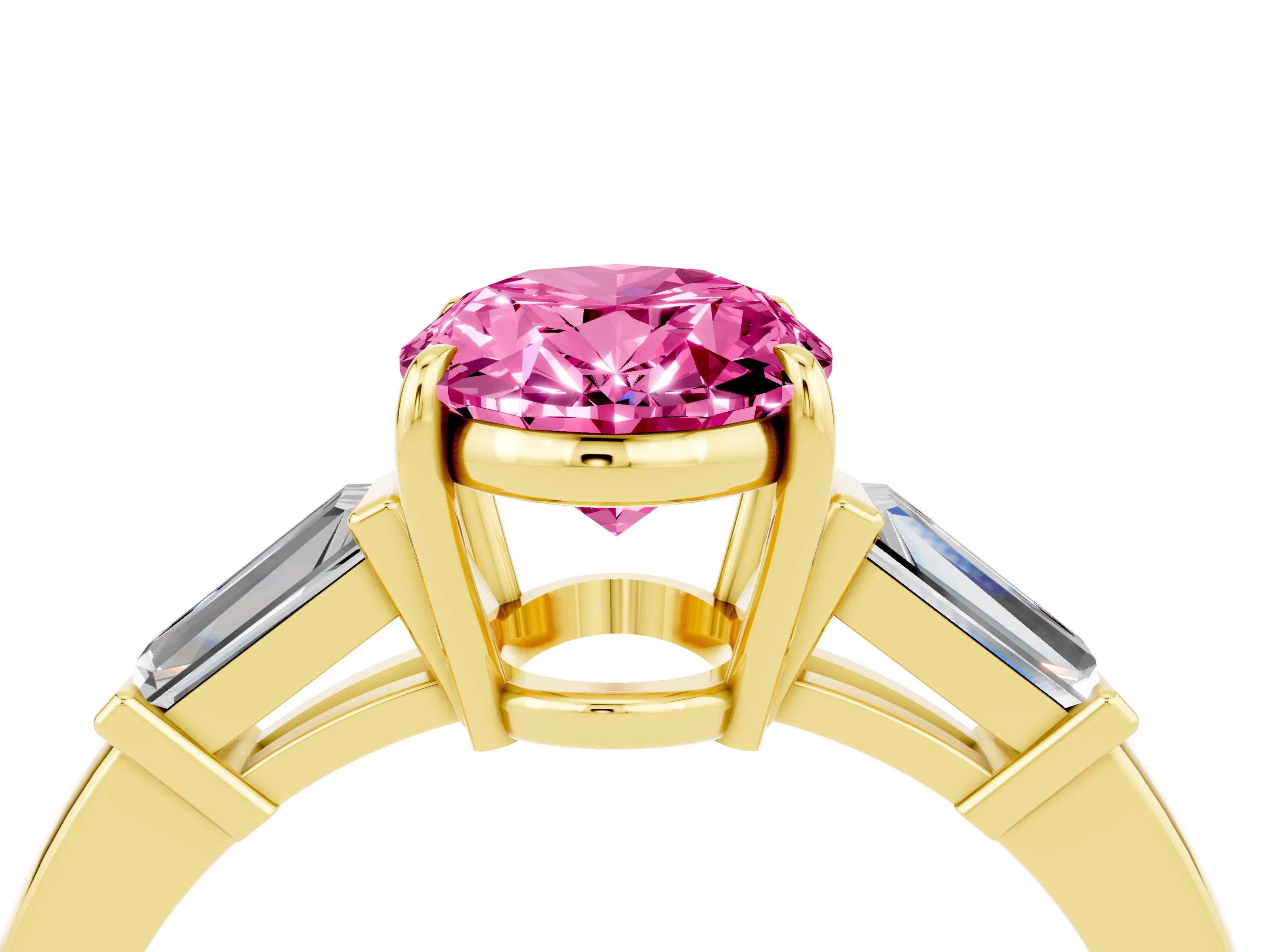 Yellow gold Oval Cut Cut Diamond Ring with Tapered Baguette Side Stones in Four-Prong Setting_4